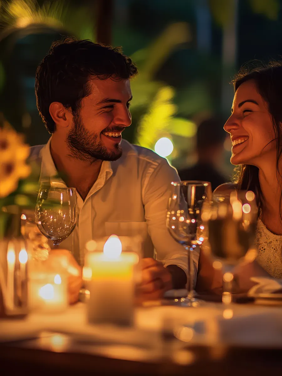 Cena a la luz de las velas en un restaurante